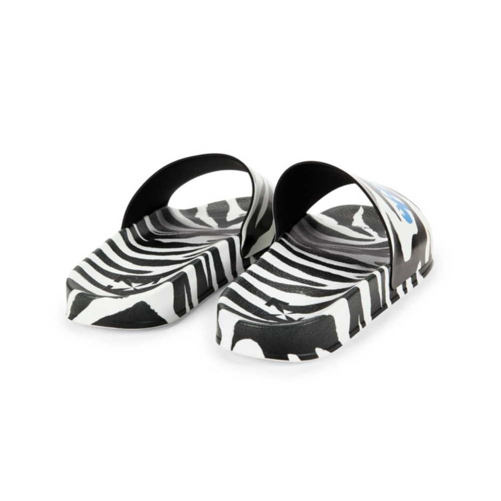 Off-White Zebra Pattern Slides with Blue Accent - Picture 4 of 7